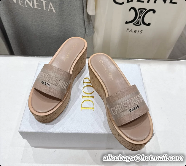 Feminine Dior Dway Platform Slide Sandals Gray Grained Calfskin 6062603