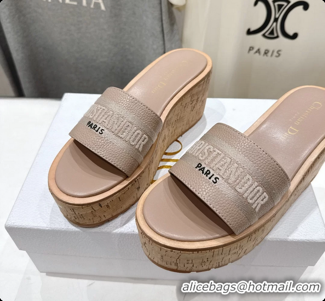 Feminine Dior Dway Platform Slide Sandals Gray Grained Calfskin 6062603