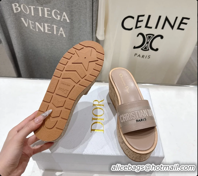 Feminine Dior Dway Platform Slide Sandals Gray Grained Calfskin 6062603