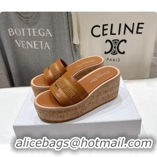 Unique Style Dior Dway Platform Slide Sandals Brown Grained Calfskin 6062603