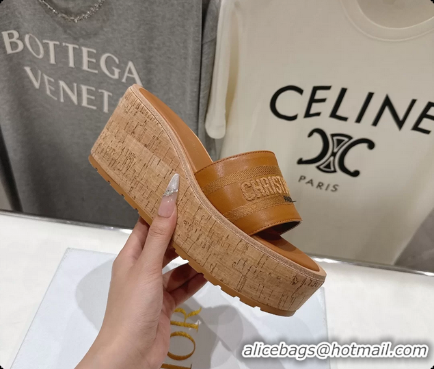 Unique Style Dior Dway Platform Slide Sandals Brown Grained Calfskin 6062603