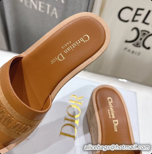 Unique Style Dior Dway Platform Slide Sandals Brown Grained Calfskin 6062603