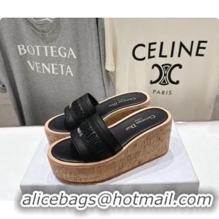 Durable Dior Dway Platform Slide Sandals Black Grained Calfskin 6062603