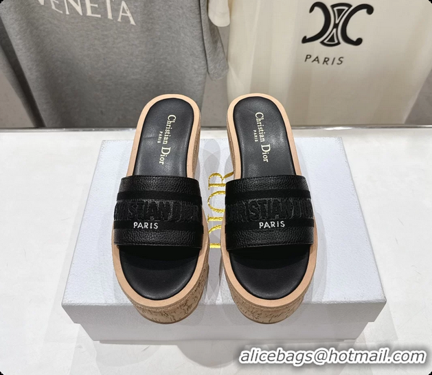 Durable Dior Dway Platform Slide Sandals Black Grained Calfskin 6062603