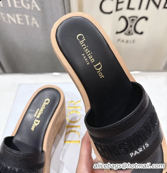 Durable Dior Dway Platform Slide Sandals Black Grained Calfskin 6062603