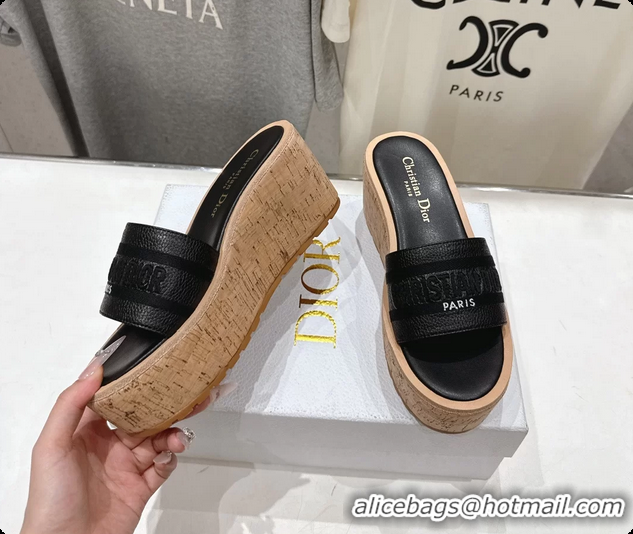 Durable Dior Dway Platform Slide Sandals Black Grained Calfskin 6062603