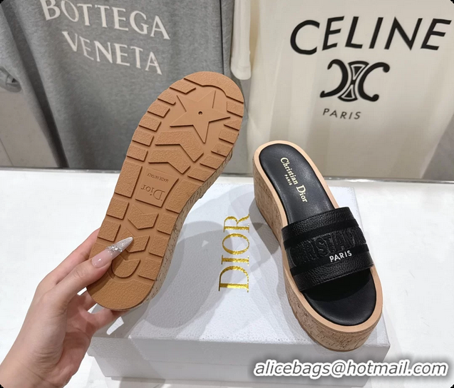Durable Dior Dway Platform Slide Sandals Black Grained Calfskin 6062603