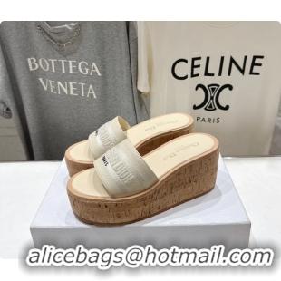 Shop Duplicate Dior Dway Platform Slide Sandals Beige Grained Calfskin 6062603