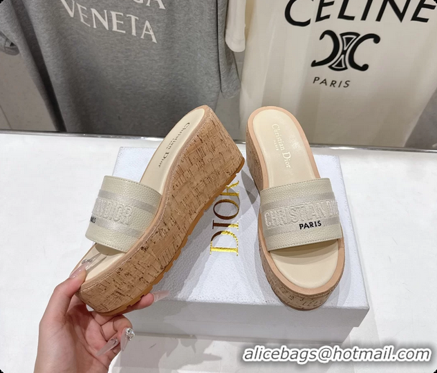 Shop Duplicate Dior Dway Platform Slide Sandals Beige Grained Calfskin 6062603