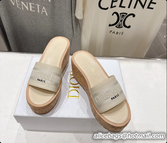 Shop Duplicate Dior Dway Platform Slide Sandals Beige Grained Calfskin 6062603
