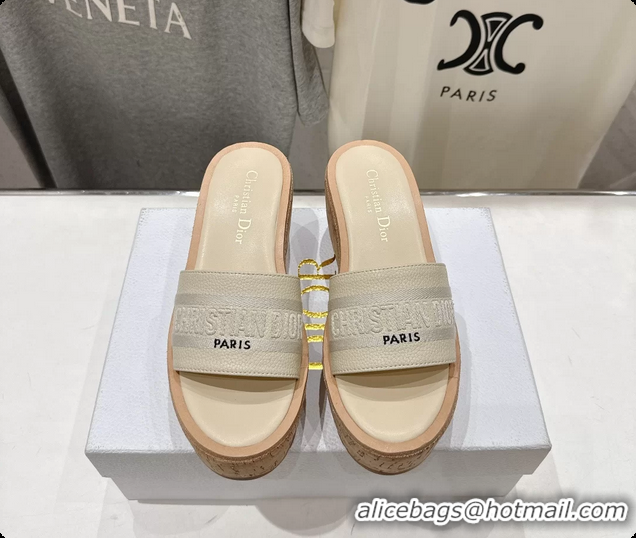 Shop Duplicate Dior Dway Platform Slide Sandals Beige Grained Calfskin 6062603