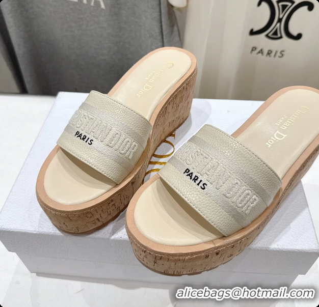 Shop Duplicate Dior Dway Platform Slide Sandals Beige Grained Calfskin 6062603