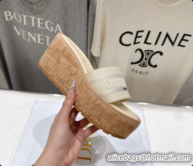Shop Duplicate Dior Dway Platform Slide Sandals Beige Grained Calfskin 6062603
