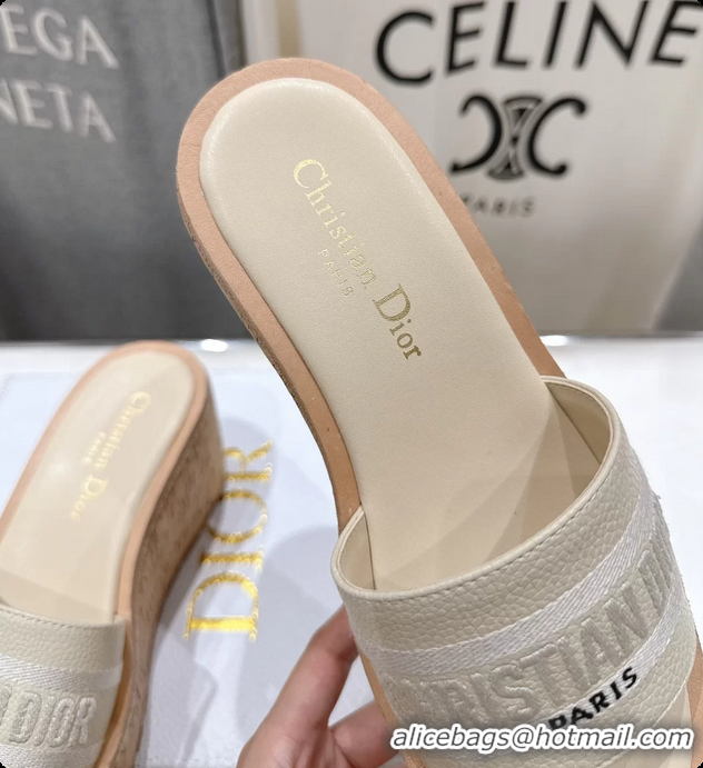 Shop Duplicate Dior Dway Platform Slide Sandals Beige Grained Calfskin 6062603
