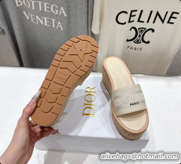 Shop Duplicate Dior Dway Platform Slide Sandals Beige Grained Calfskin 6062603