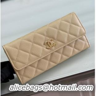 Grade Design Chanel Long Flap Wallet in Shiny Grained Calfskin & Gold-Tone Metal AS4657 Beige