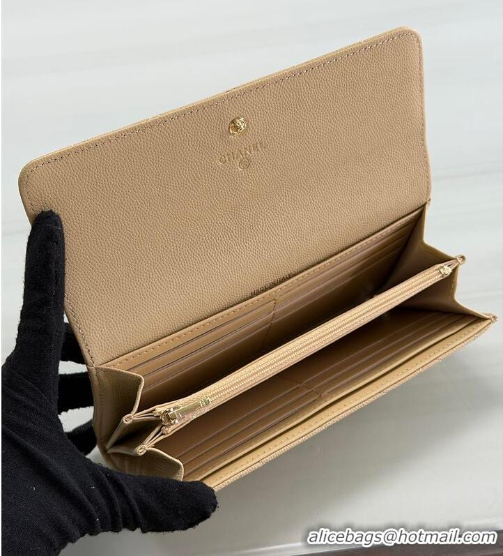Grade Design Chanel Long Flap Wallet in Shiny Grained Calfskin & Gold-Tone Metal AS4657 Beige