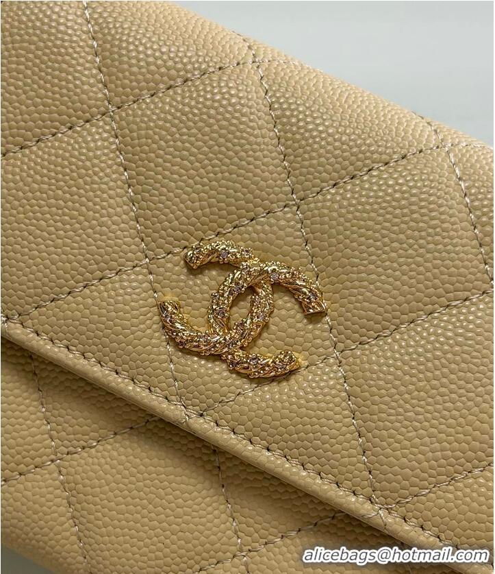 Grade Design Chanel Long Flap Wallet in Shiny Grained Calfskin & Gold-Tone Metal AS4657 Beige