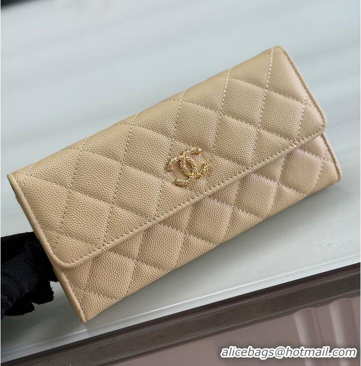 Grade Design Chanel Long Flap Wallet in Shiny Grained Calfskin & Gold-Tone Metal AS4657 Beige
