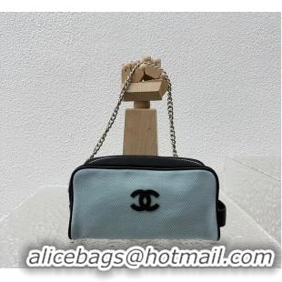 Inexpensive Chanel Large Zipped Pouch Canvas With Calfskin AS4658 Blue/Black/Silver 2026