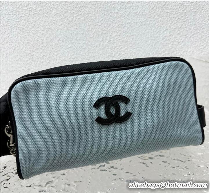 Inexpensive Chanel Large Zipped Pouch Canvas With Calfskin AS4658 Blue/Black/Silver 2026