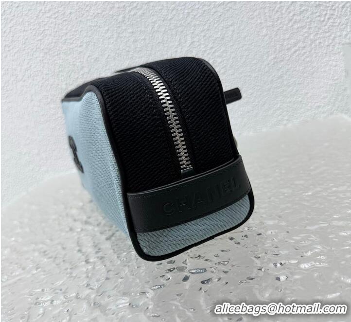 Inexpensive Chanel Large Zipped Pouch Canvas With Calfskin AS4658 Blue/Black/Silver 2026