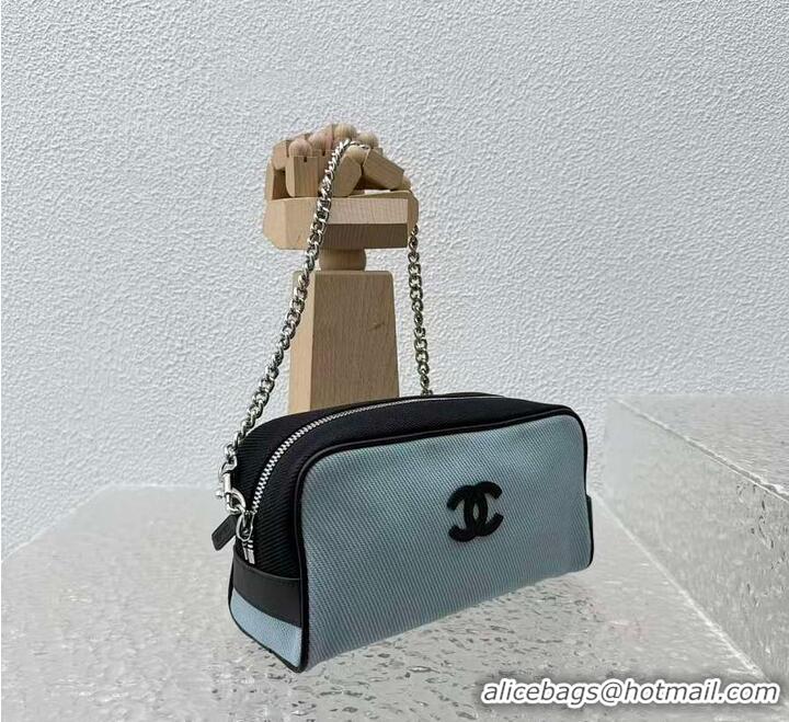 Inexpensive Chanel Large Zipped Pouch Canvas With Calfskin AS4658 Blue/Black/Silver 2026