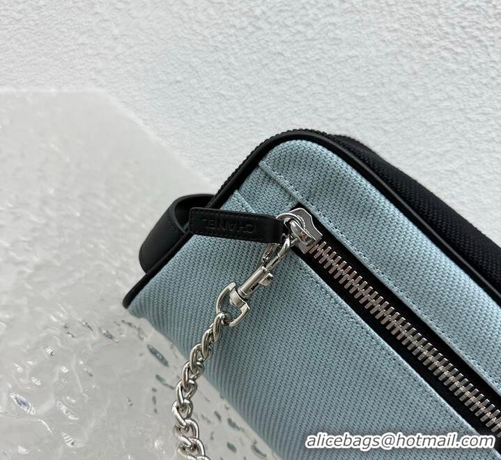 Inexpensive Chanel Large Zipped Pouch Canvas With Calfskin AS4658 Blue/Black/Silver 2026