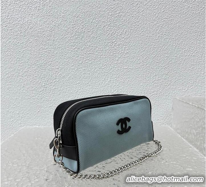Inexpensive Chanel Large Zipped Pouch Canvas With Calfskin AS4658 Blue/Black/Silver 2026