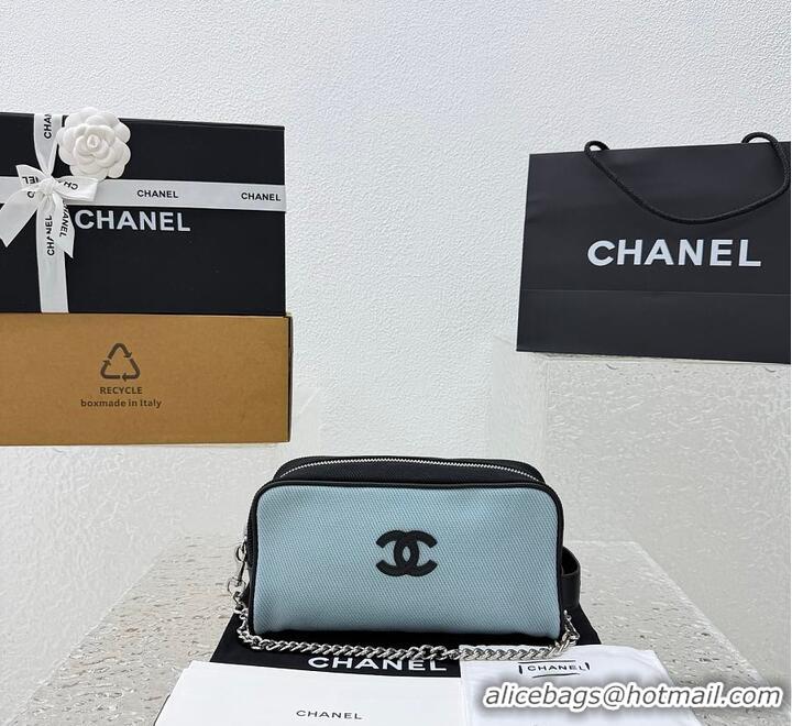 Inexpensive Chanel Large Zipped Pouch Canvas With Calfskin AS4658 Blue/Black/Silver 2026