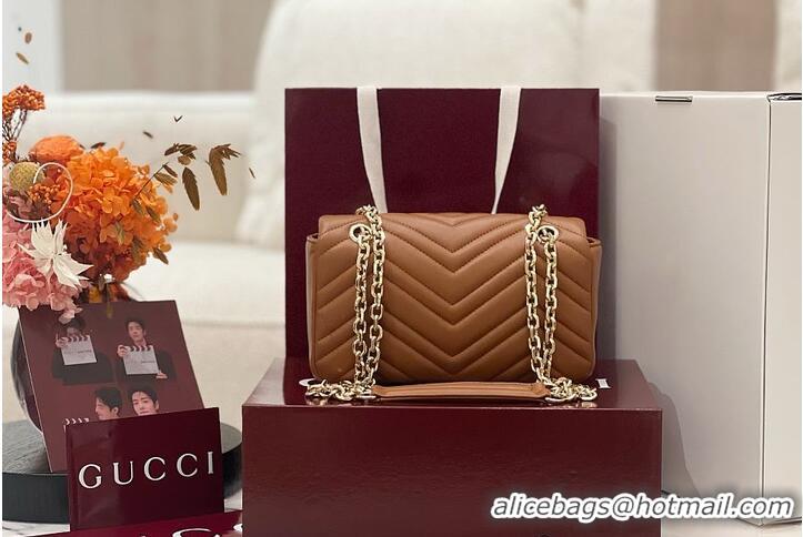 Classic Cheap Gucci GG Marmont Small Shoulder Bag In Leather 828712 Brown 2026