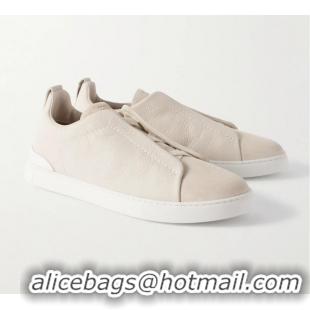 ​Best Price Zegna Triple Stitch Full-Grain Leather and Suede Sneakers Z8920 White