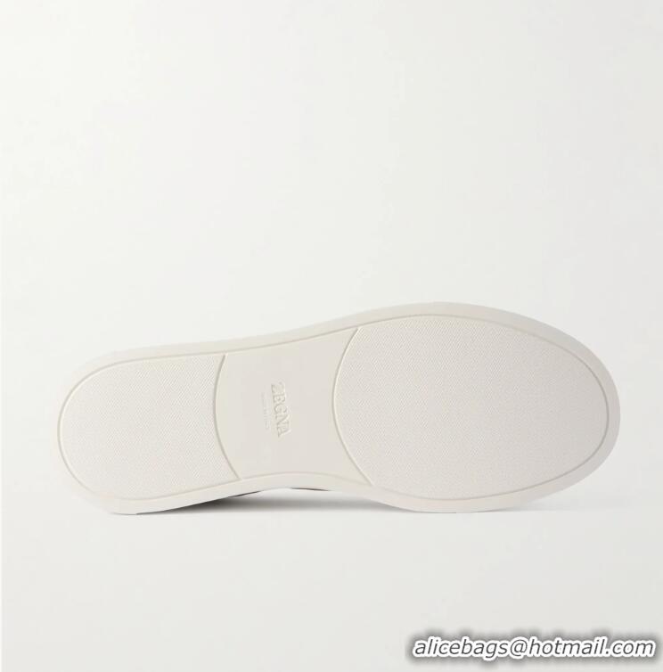 ​Best Price Zegna Triple Stitch Full-Grain Leather and Suede Sneakers Z8920 White