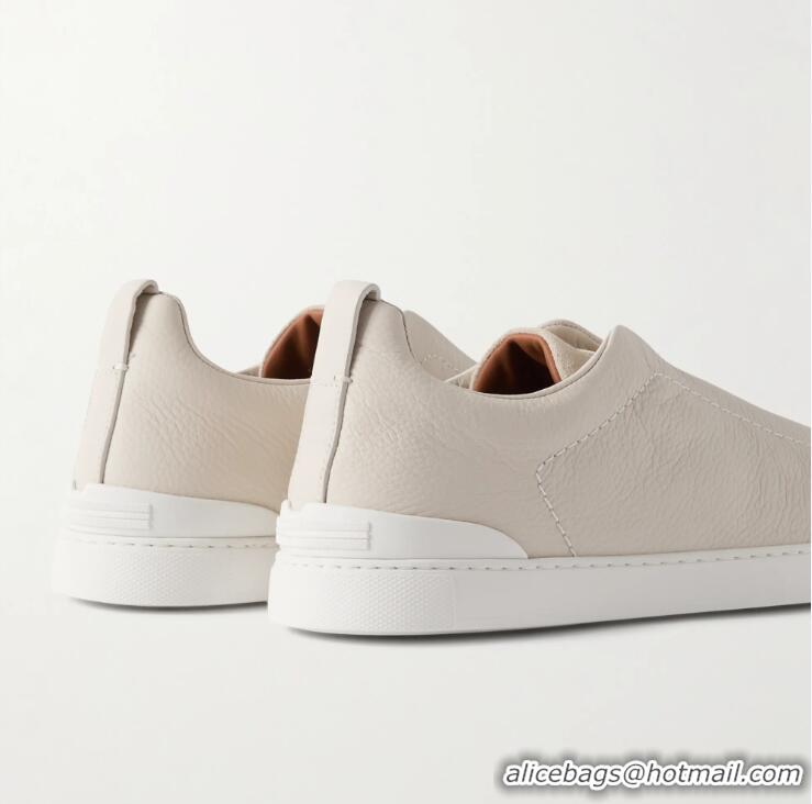 ​Best Price Zegna Triple Stitch Full-Grain Leather and Suede Sneakers Z8920 White