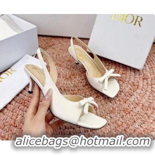 Unique Style Dior Bow White Lambskin Leather Heeled Slingback Sandals 6062701