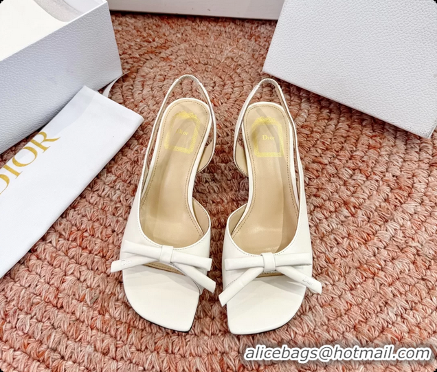 Unique Style Dior Bow White Lambskin Leather Heeled Slingback Sandals 6062701