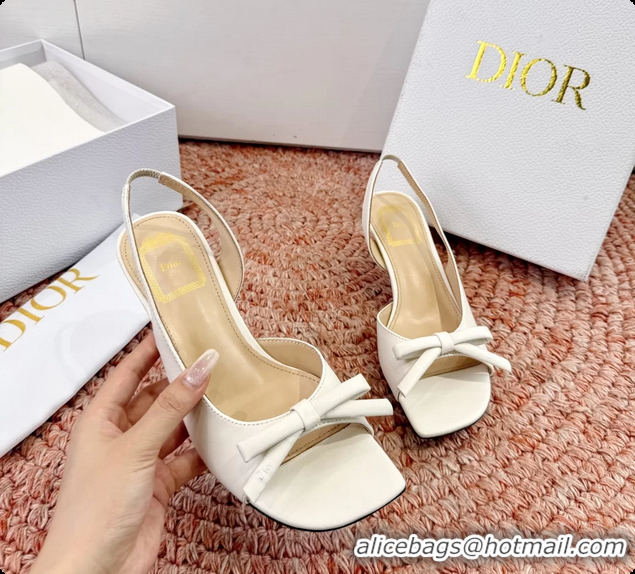 Unique Style Dior Bow White Lambskin Leather Heeled Slingback Sandals 6062701