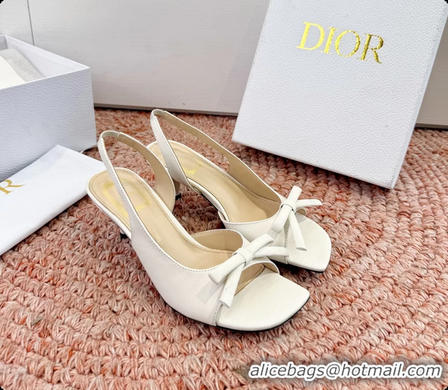 Unique Style Dior Bow White Lambskin Leather Heeled Slingback Sandals 6062701