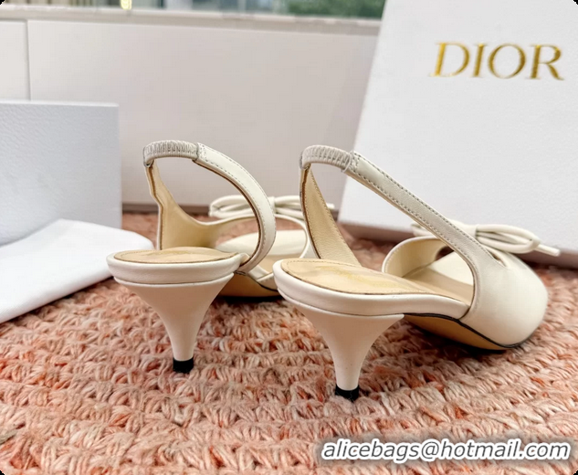 Unique Style Dior Bow White Lambskin Leather Heeled Slingback Sandals 6062701