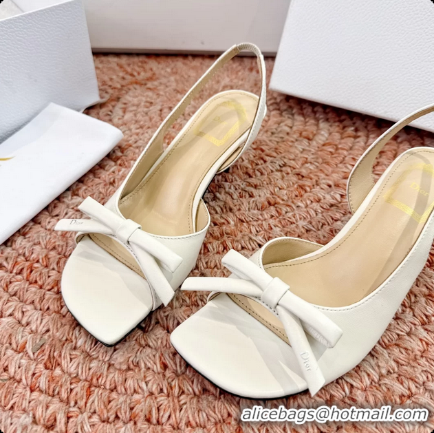 Unique Style Dior Bow White Lambskin Leather Heeled Slingback Sandals 6062701