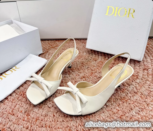 Unique Style Dior Bow White Lambskin Leather Heeled Slingback Sandals 6062701