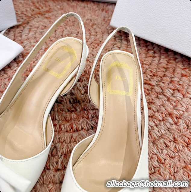 Unique Style Dior Bow White Lambskin Leather Heeled Slingback Sandals 6062701