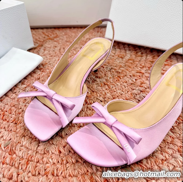 Purchase Dior Bow Pink Satin Heeled Slingback Sandals 6062701