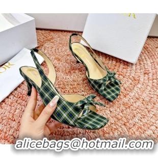 Best Price Dior Bow Green Fabric Satin Heeled Slingback Sandals 6062701