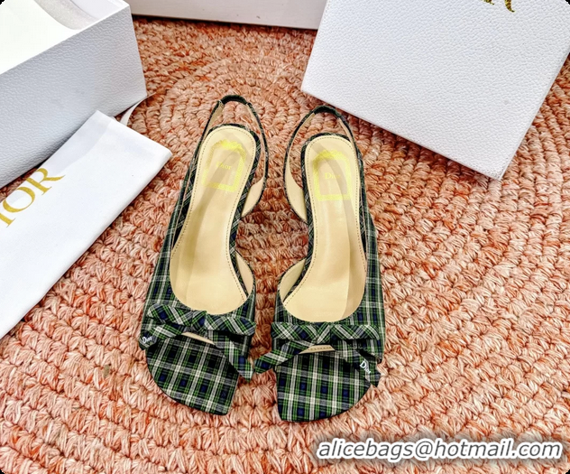Best Price Dior Bow Green Fabric Satin Heeled Slingback Sandals 6062701