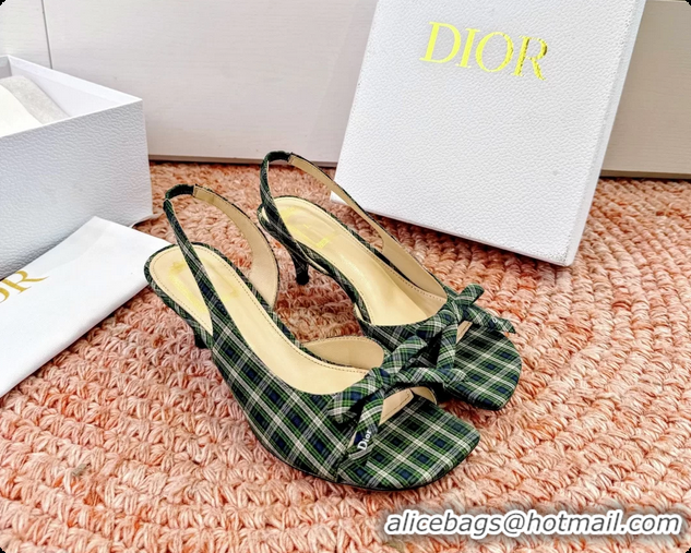 Best Price Dior Bow Green Fabric Satin Heeled Slingback Sandals 6062701