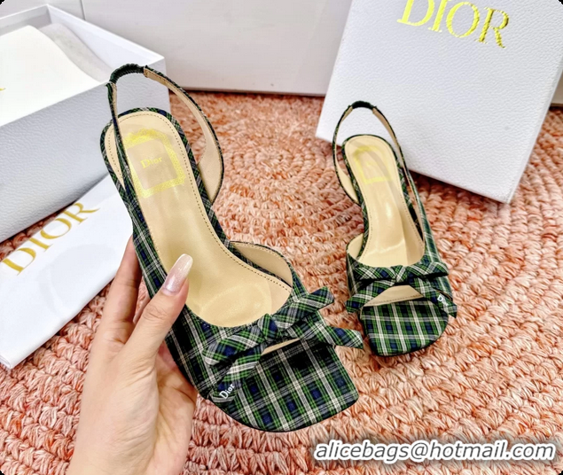 Best Price Dior Bow Green Fabric Satin Heeled Slingback Sandals 6062701