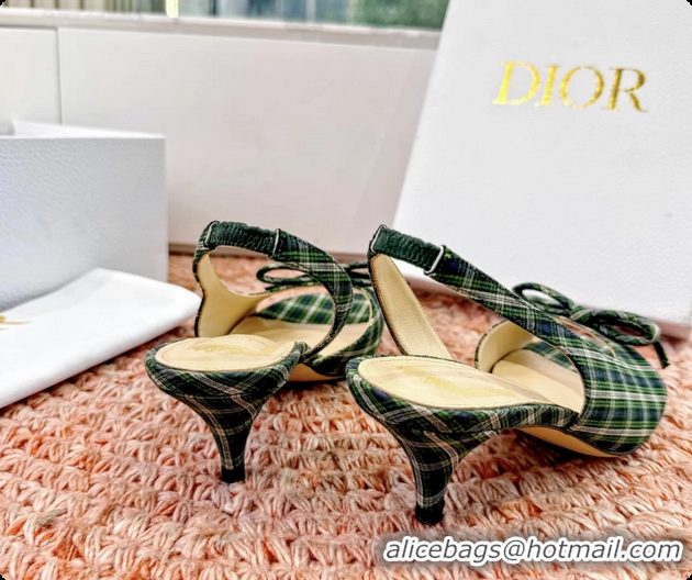 Best Price Dior Bow Green Fabric Satin Heeled Slingback Sandals 6062701