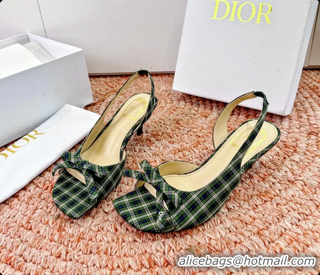 Best Price Dior Bow Green Fabric Satin Heeled Slingback Sandals 6062701