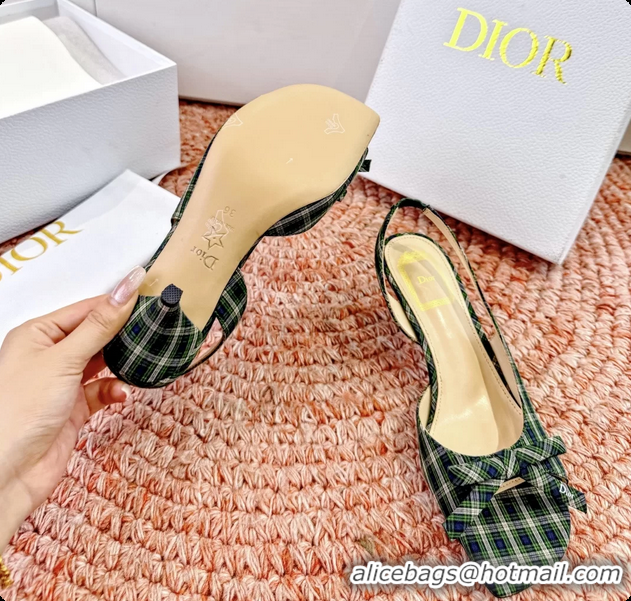 Best Price Dior Bow Green Fabric Satin Heeled Slingback Sandals 6062701